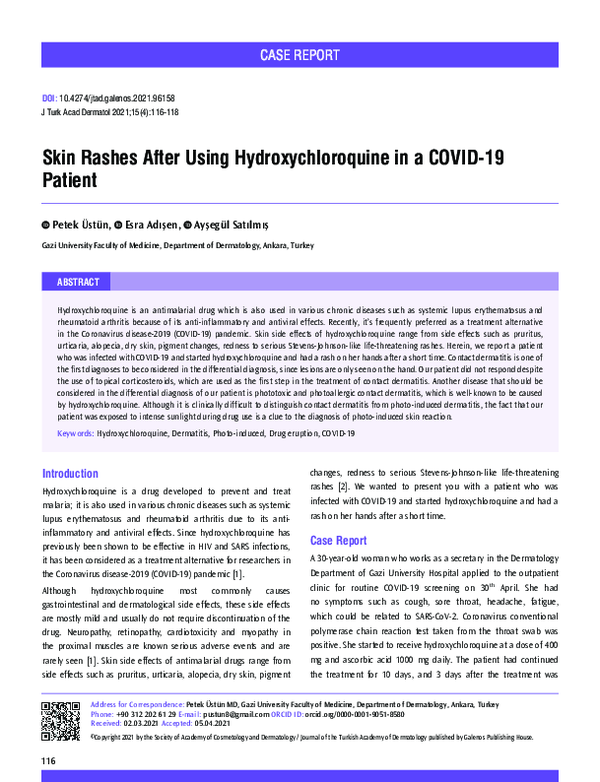 (PDF) Skin Rashes After Using Hydroxychloroquine in a COVID-19 Patient ...