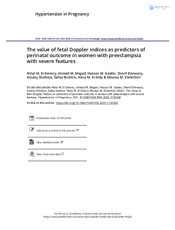 (PDF) The value of fetal Doppler indices as predictors of perinatal ...