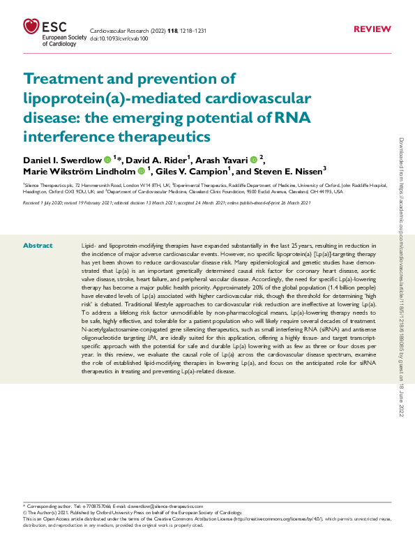 (PDF) Treatment and prevention of lipoprotein(a)-mediated ...