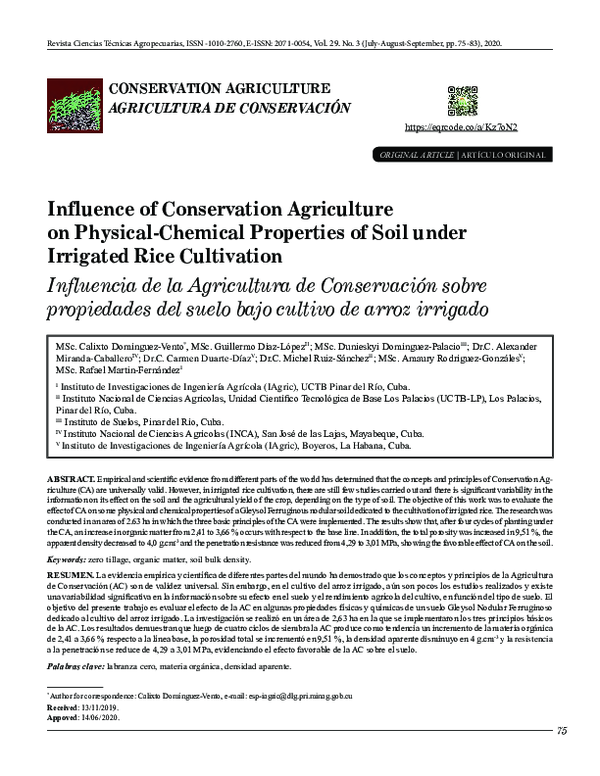 (PDF) Influence of Conservation Agriculture on Physical-Chemical ...