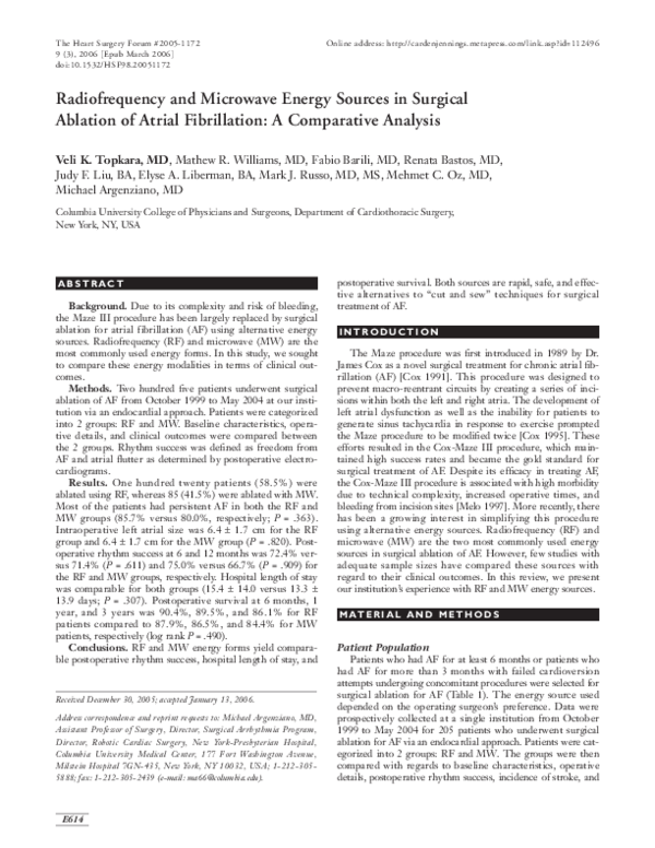 (PDF) Radiofrequency and Microwave Energy Sources in Surgical Ablation ...