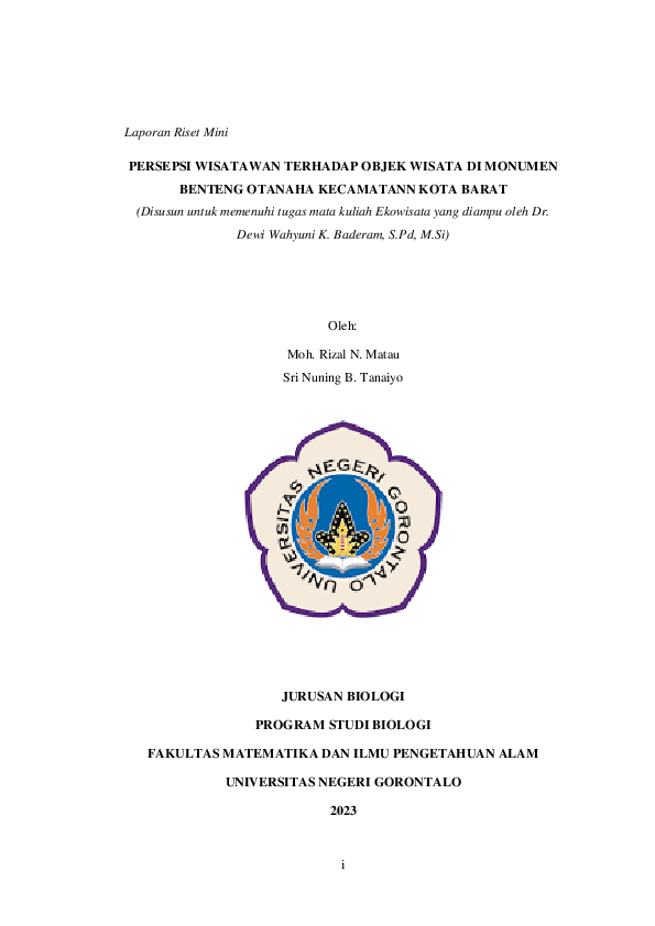 (PDF) Laporan Riset Mini PERSEPSI WISATAWAN TERHADAP OBJEK WISATA DI ...