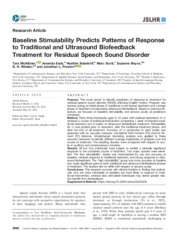 (PDF) Predicting Treatment Response in Residual Speech Sound Disorder