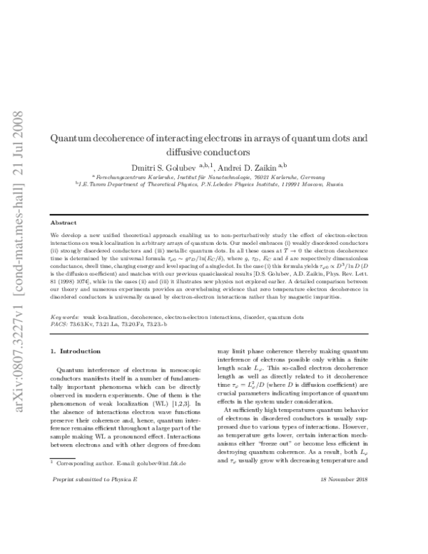 (PDF) Quantum decoherence of interacting electrons in arrays of quantum ...
