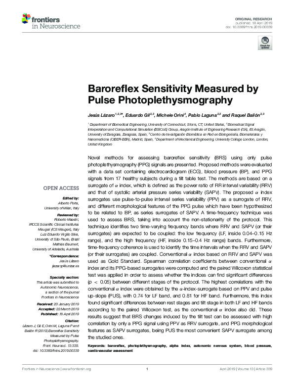 (PDF) Baroreflex Sensitivity Measured by Pulse Photoplethysmography