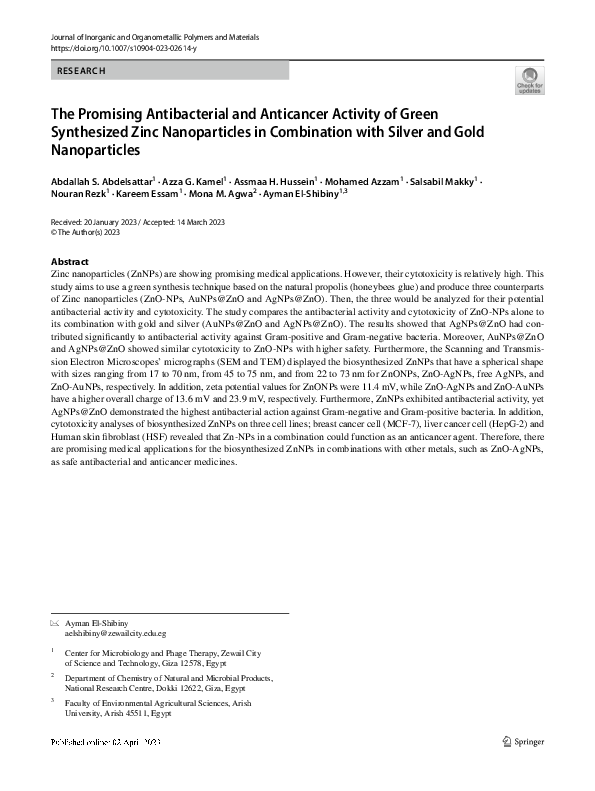 (PDF) The Promising Antibacterial and Anticancer Activity of Green ...
