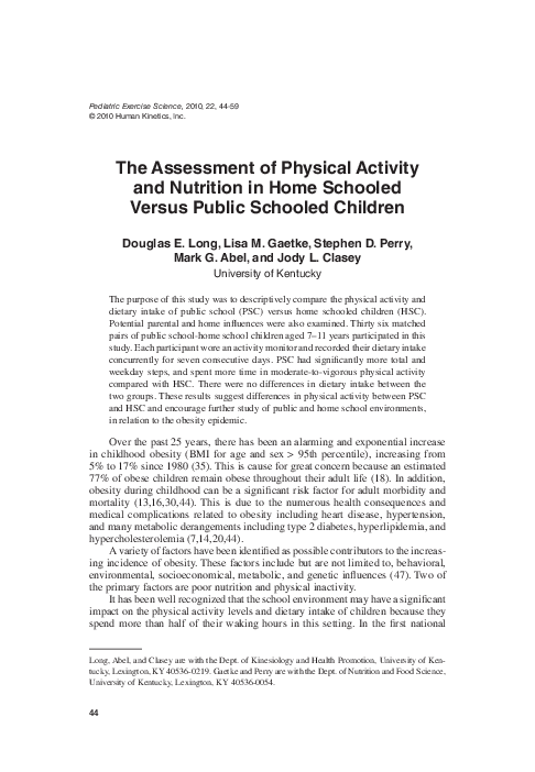 (PDF) The Assessment of Physical Activity and Nutrition in Home ...