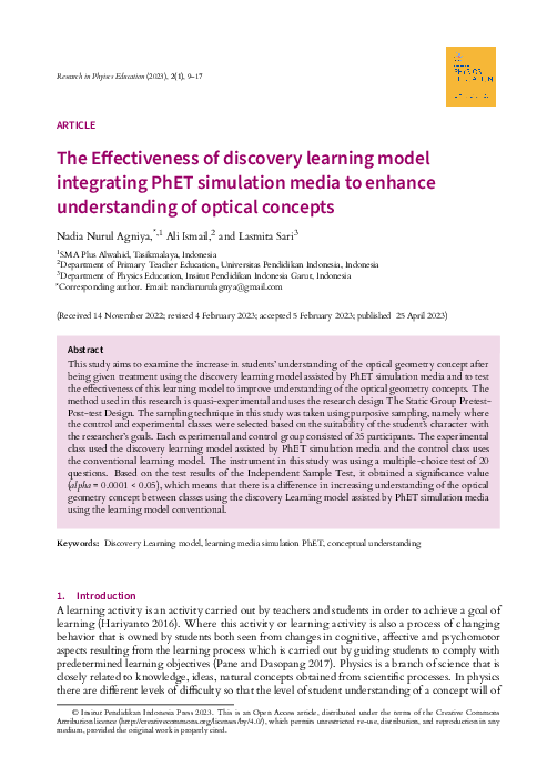 (PDF) The Effectiveness of discovery learning model integrating PhET ...