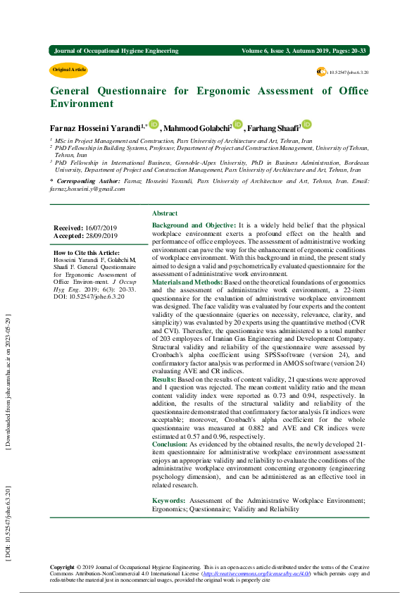 (PDF) General Questionnaire for Ergonomic Assessment of Office