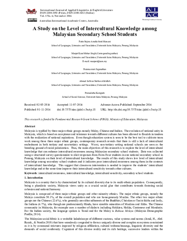 (PDF) A Study on the Level of Intercultural Knowledge among Malaysian ...