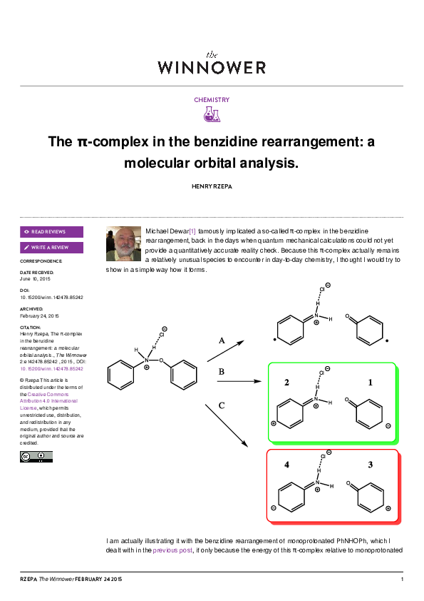 (PDF) The π-complex in the benzidine rearrangement: a molecular orbital ...