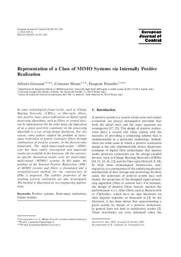 (PDF) Representation of a Class of MIMO Systems via Internally Positive ...
