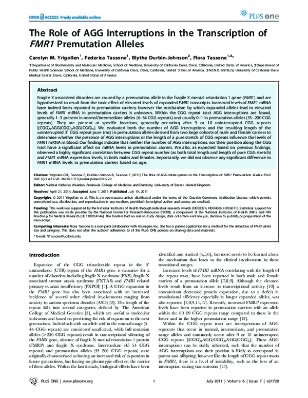 (PDF) The Role of AGG Interruptions in the Transcription of FMR1 ...