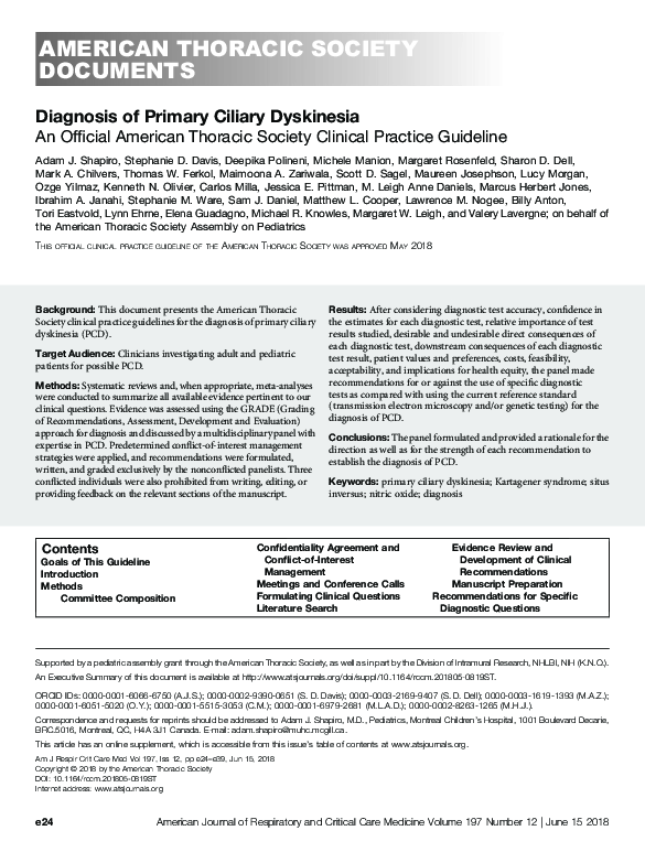 (PDF) Diagnosis of Primary Ciliary Dyskinesia. An Official American ...