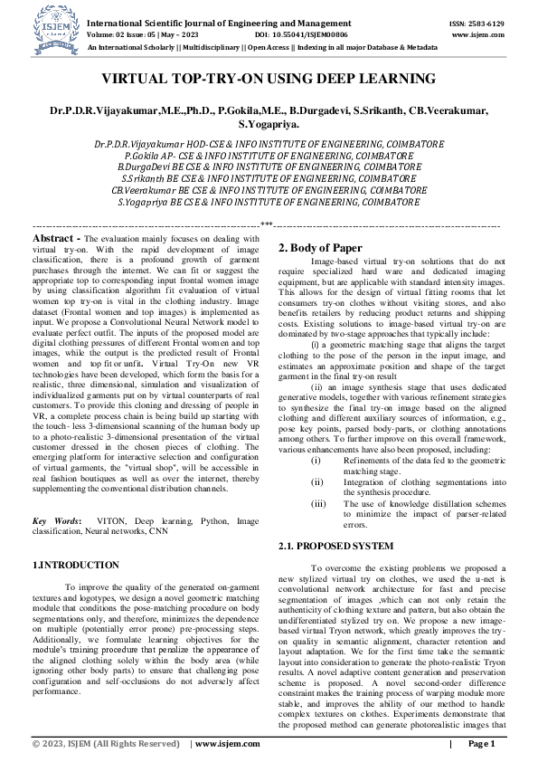 (PDF) VIRTUAL TOP-TRY-ON USING DEEP LEARNING