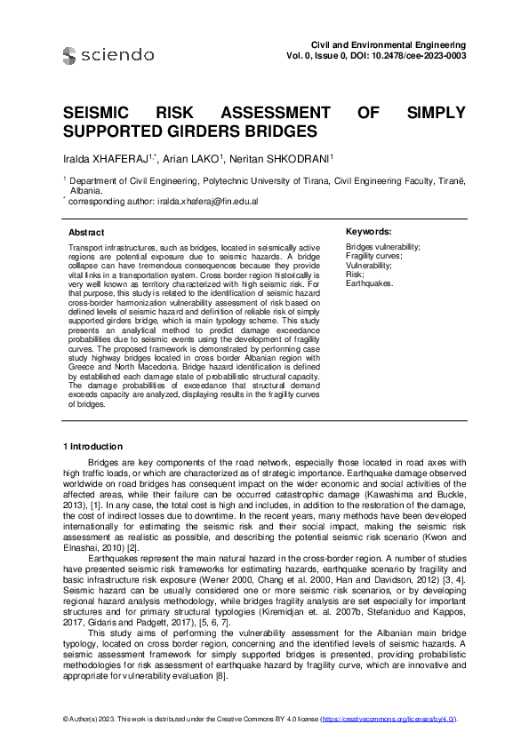 (PDF) Seismic Risk Assessment of Simply Supported Girders Bridges
