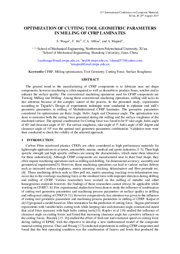 (PDF) Optimization of Cutting Tool Geometric Parameters in Milling of ...