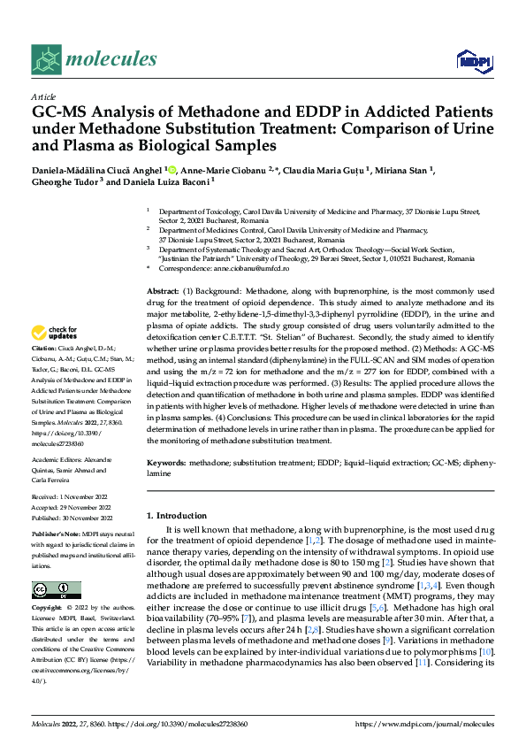 (PDF) GC-MS Analysis of Methadone and EDDP in Addicted Patients under ...