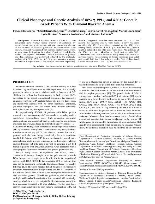 (PDF) Clinical phenotype and genetic analysis of RPS19, RPL5, and RPL11 ...