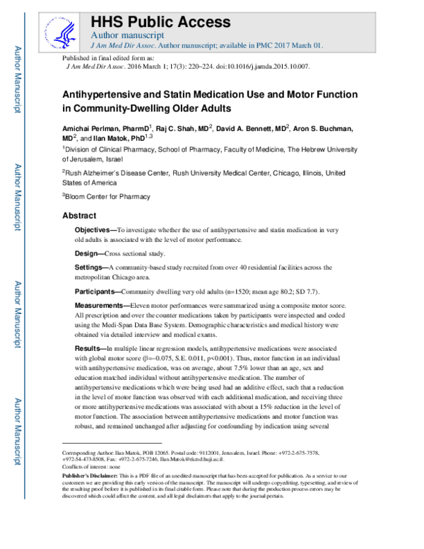 (PDF) Antihypertensive and Statin Medication Use and Motor Function in ...