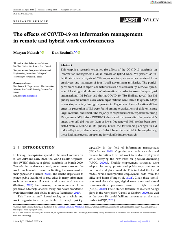 (PDF) The effects of COVID-19 on information management in remote and ...