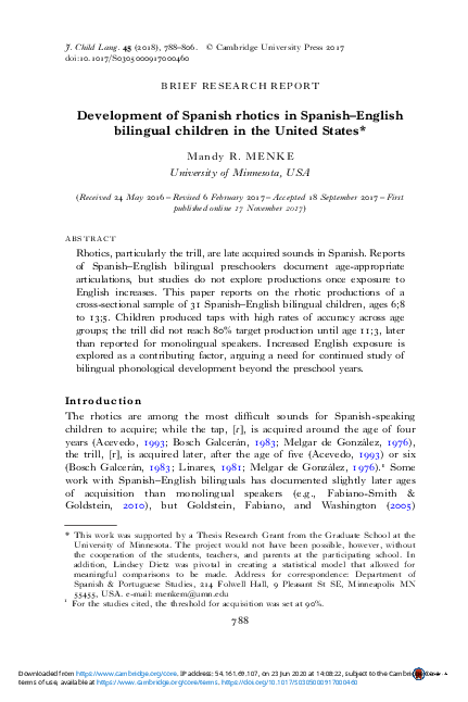(PDF) Development of Spanish rhotics in Spanish–English bilingual ...