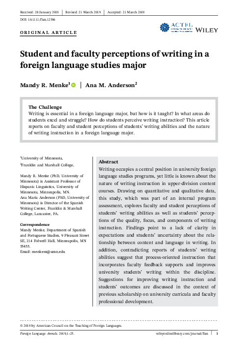 (PDF) Student and faculty perceptions of writing in a foreign language ...