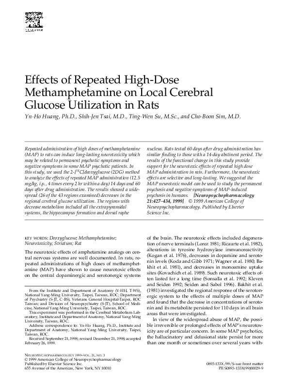 (PDF) Effects of Repeated High-Dose Methamphetamine on Local Cerebral ...