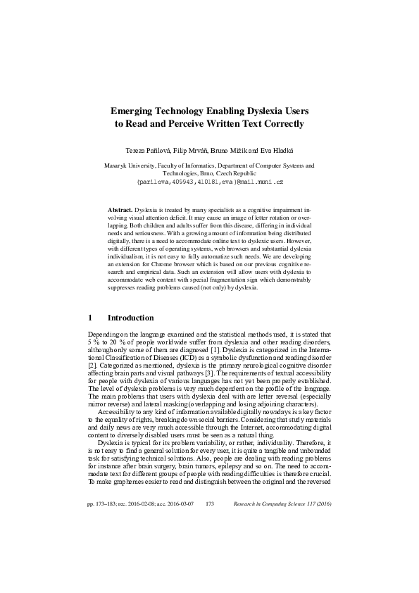 (PDF) Emerging Technology Enabling Dyslexia Users To Read and Perceive ...