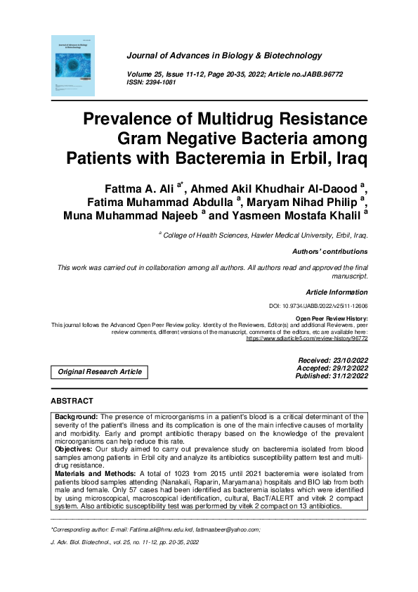(PDF) Prevalence of Multidrug Resistance Gram Negative Bacteria among ...