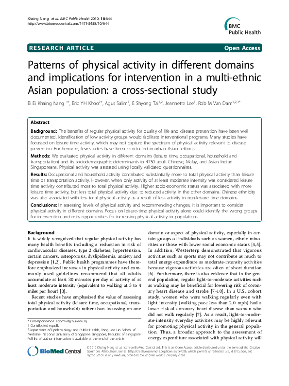 (PDF) Patterns of physical activity in different domains and ...