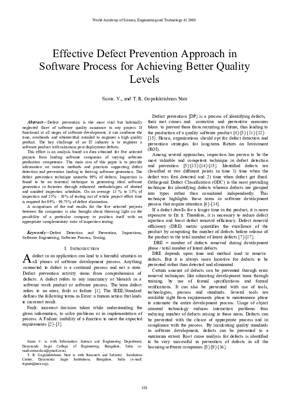 (PDF) Effective Defect Prevention Approach In Software Process For ...