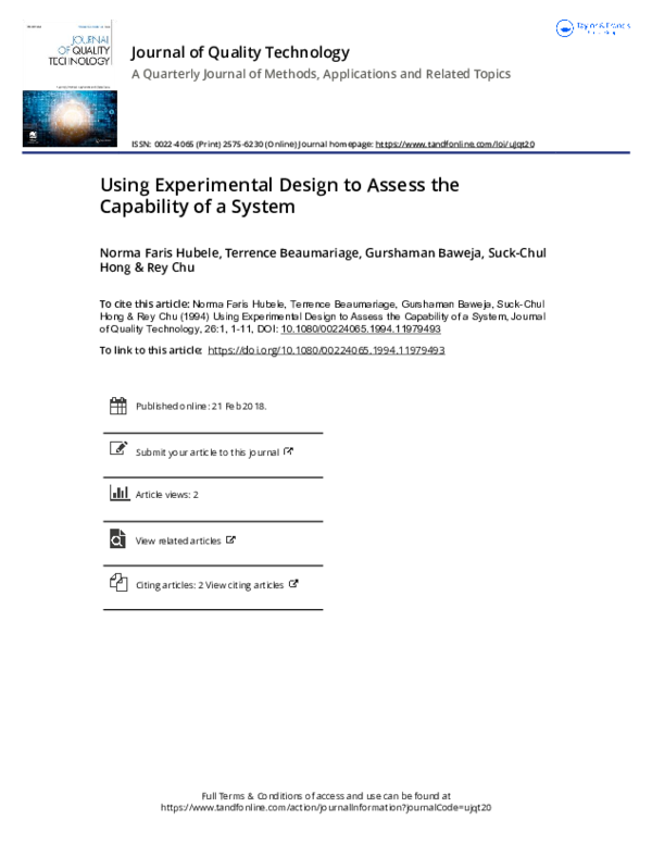 (PDF) Using Experimental Design to Assess the Capability of a System