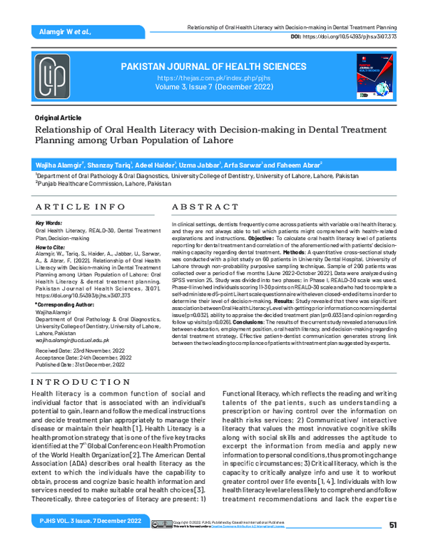 (PDF) Relationship of Oral Health Literacy with Decision-making in ...