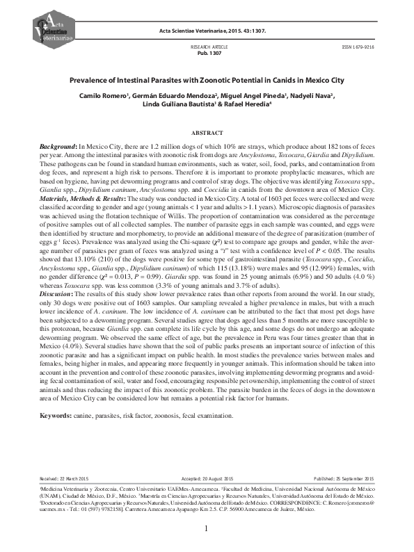 (PDF) Prevalence of Intestinal Parasites with Zoonotic Potential in ...