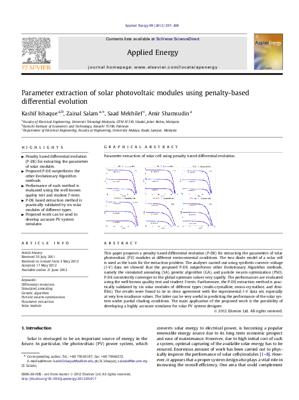 (PDF) Parameter extraction of solar photovoltaic modules using penalty ...