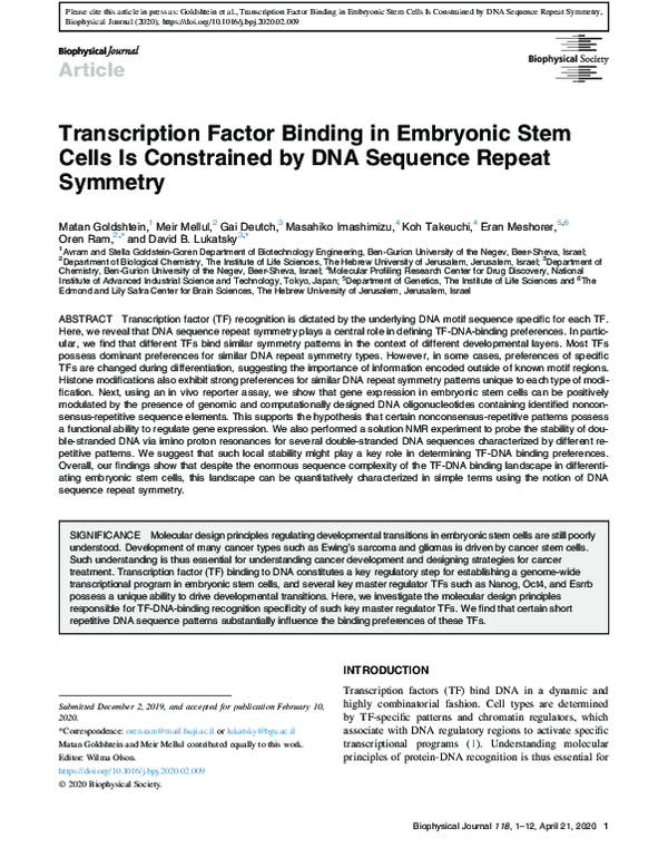 (PDF) Transcription Factor Binding in Embryonic Stem Cells Is ...