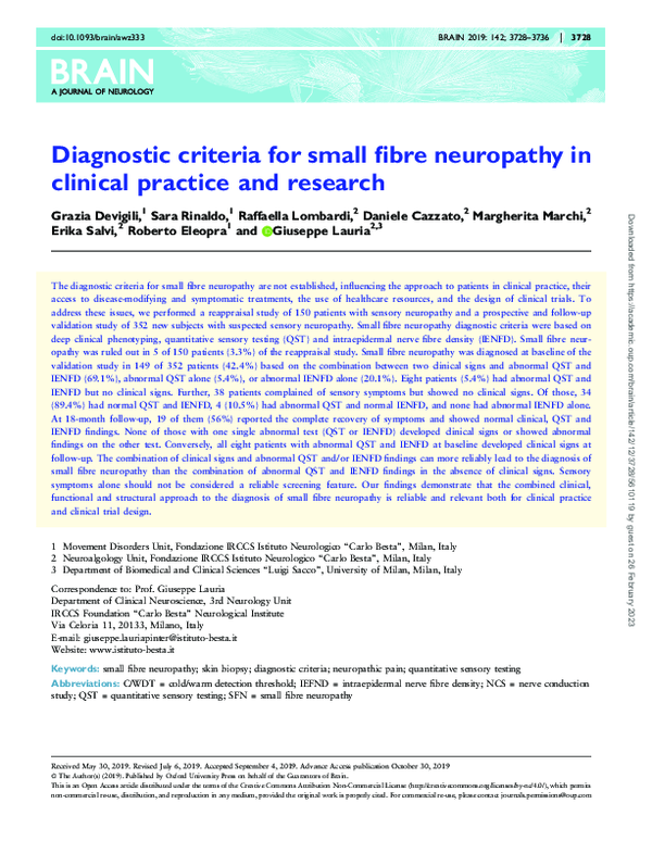 (PDF) Diagnostic criteria for small fibre neuropathy in clinical ...
