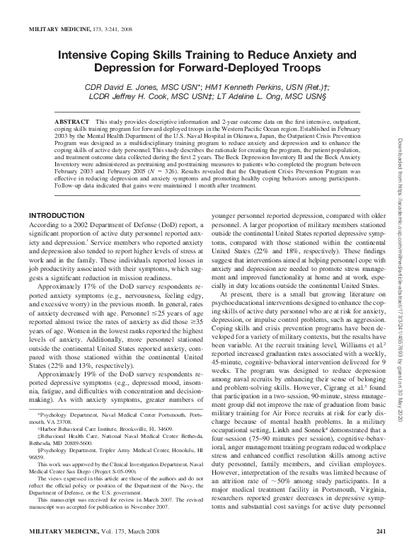 (PDF) Intensive Coping Skills Training to Reduce Anxiety and Depression ...