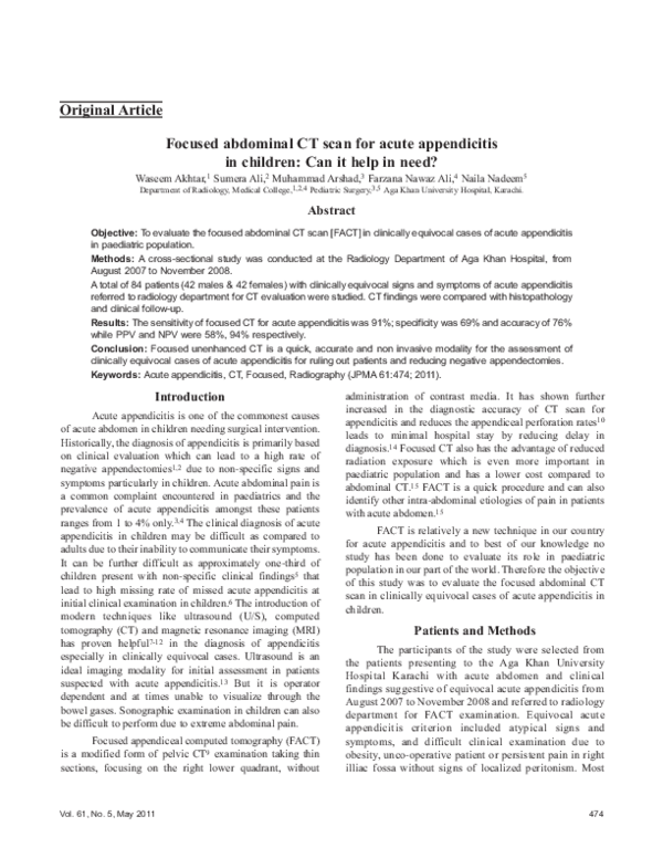 (PDF) Focused abdominal CT scan for acute appendicitis in children: can ...