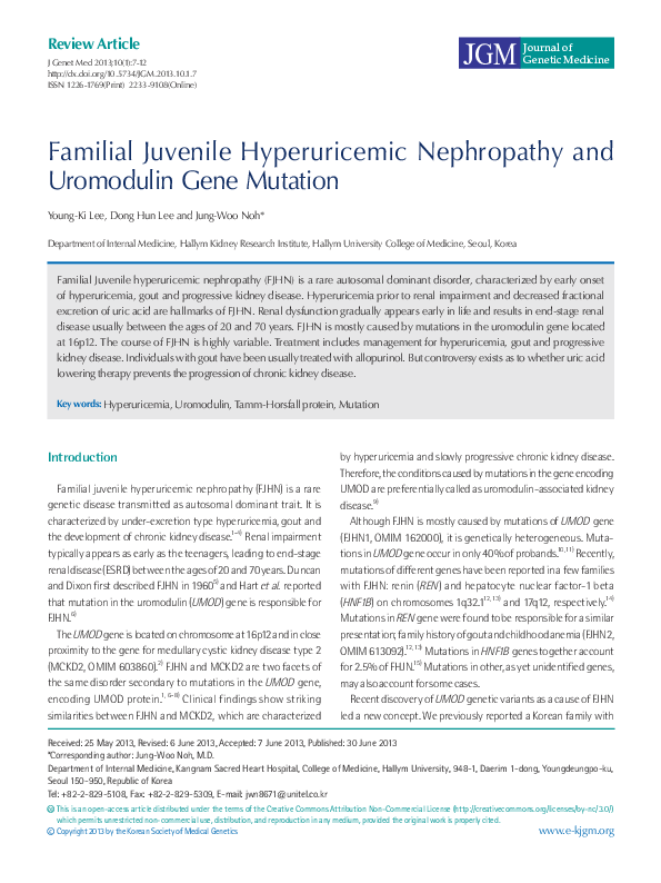 (PDF) Familial juvenile hyperuricemic nephropathy (FJHN), molecular ...