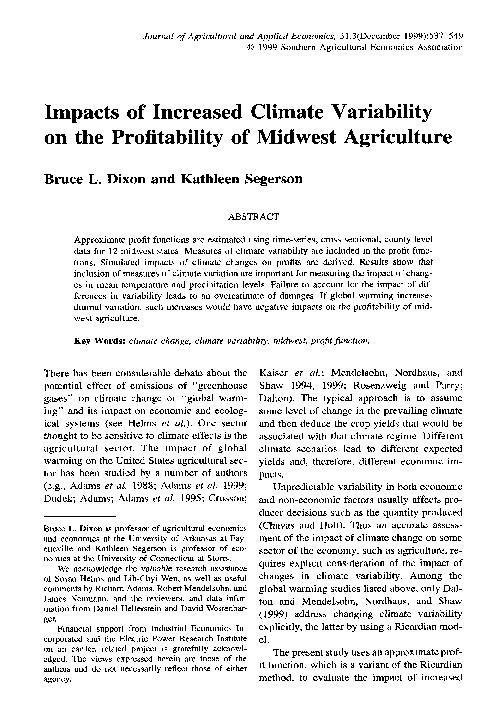 (PDF) Impacts of Increased Climate Variability on the Profitability of ...