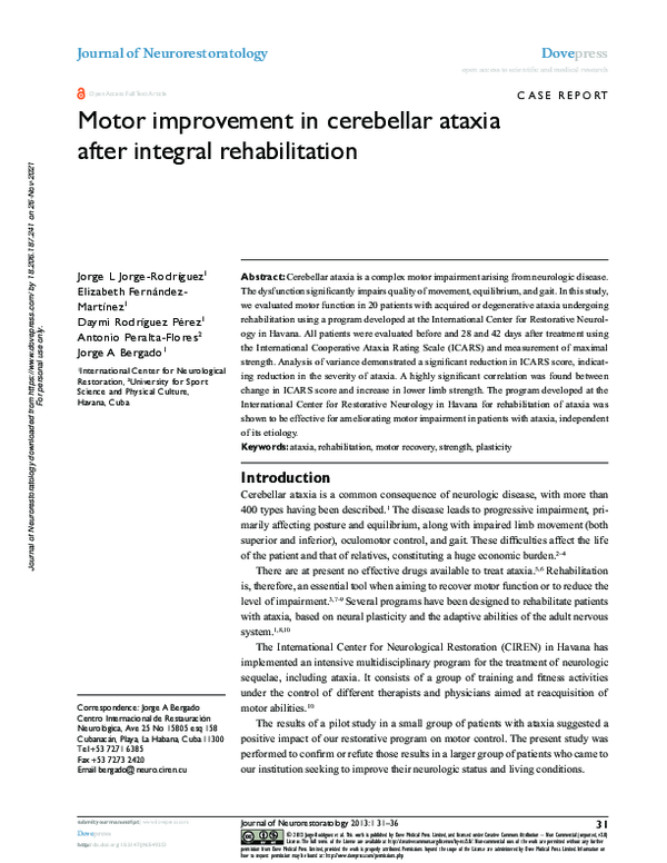 (PDF) Motor improvement in cerebellar ataxia after integral rehabilitation