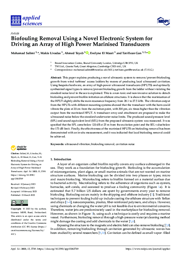 (PDF) Biofouling Removal Using a Novel Electronic System for Driving an ...