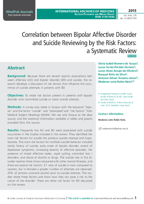 (PDF) Correlation between Bipolar Affective Disorder and Suicide ...