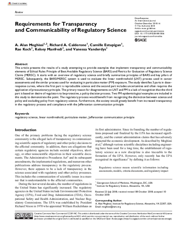 (PDF) Requirements for Transparency and Communicability of Regulatory ...