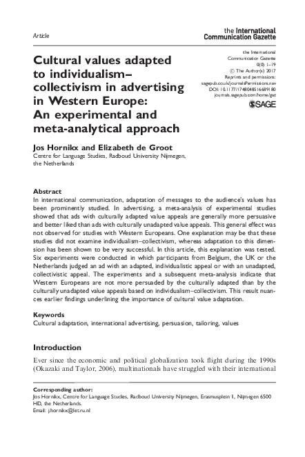 (PDF) Cultural values adapted to individualism–collectivism in ...