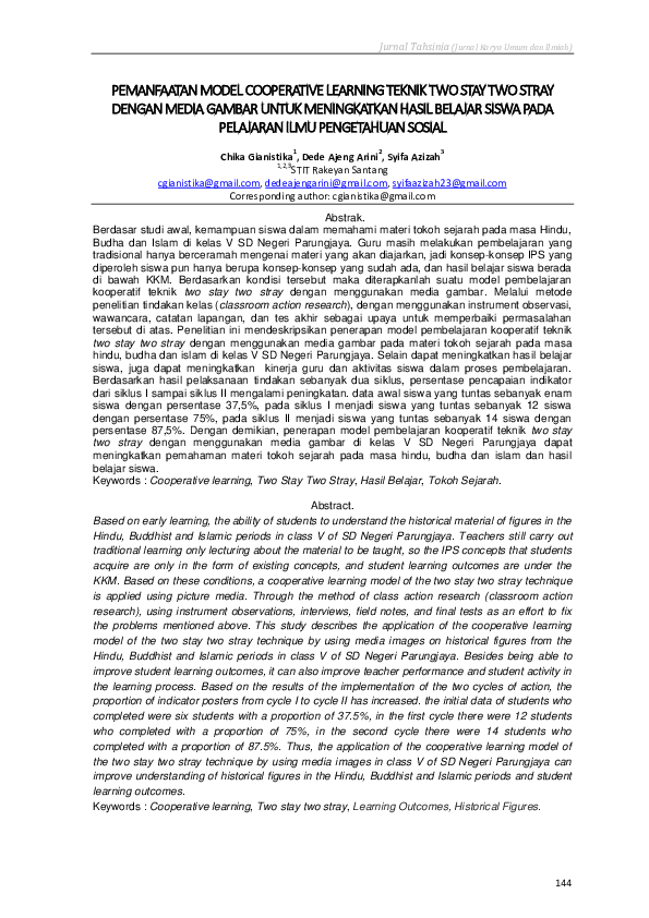 (PDF) Pemanfaatan Model Cooperative Learning Teknik Two Stay Two Stray ...