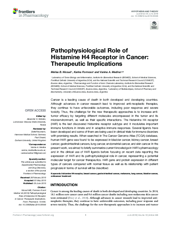 (PDF) Pathophysiological Role of Histamine H4 Receptor in Cancer ...