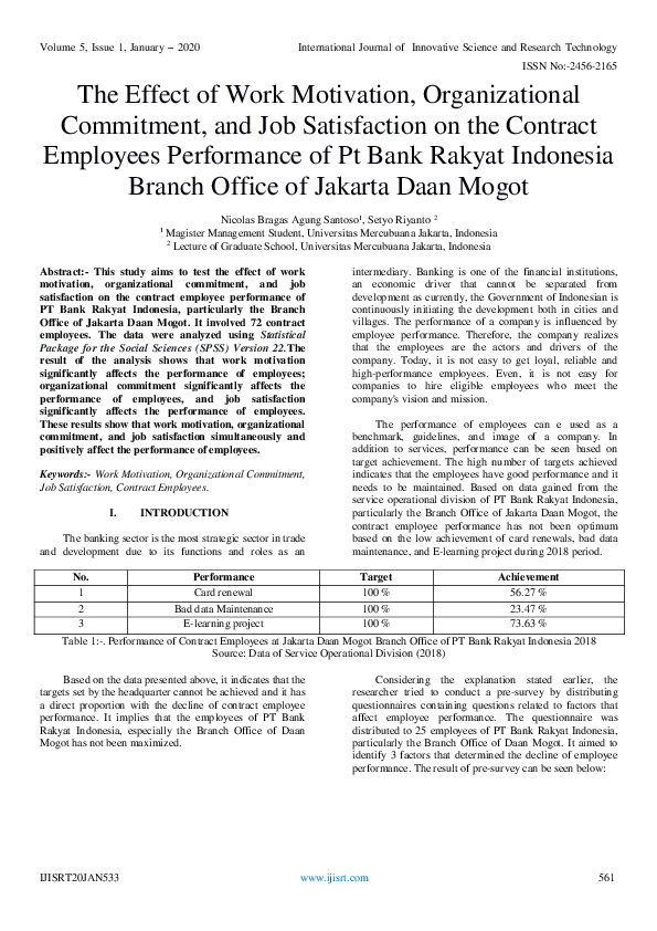 (PDF) The Effect of Work Motivation, Organizational Commitment, and Job ...